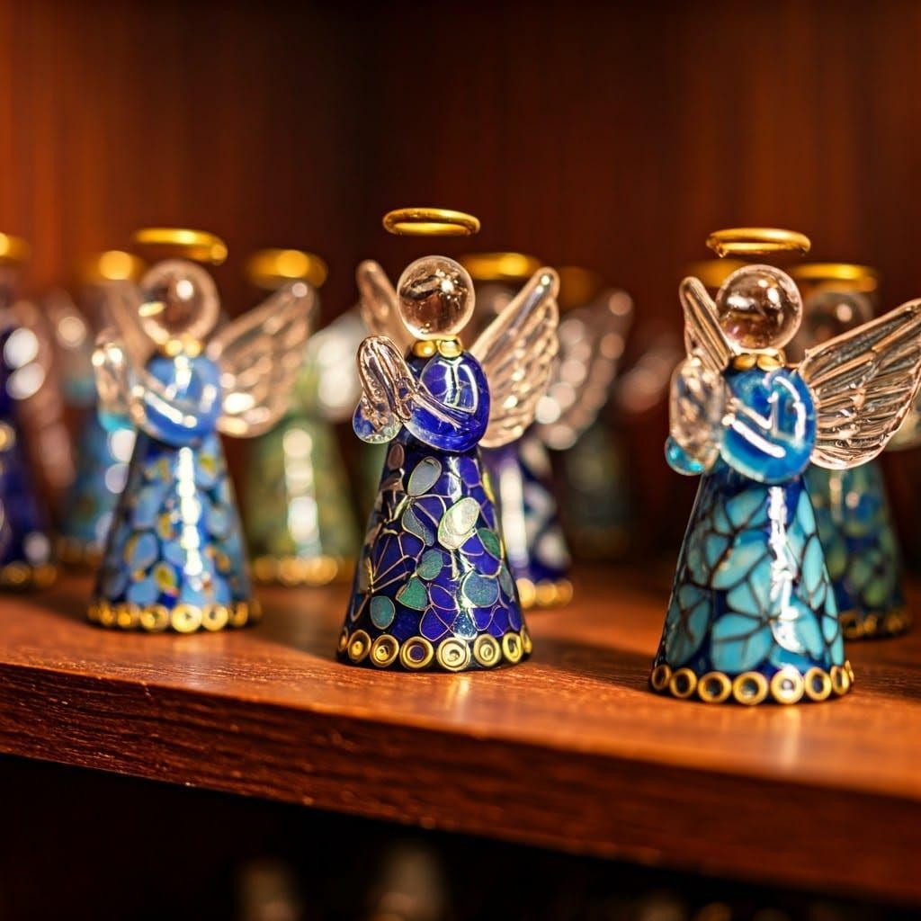 Enameled Glass Angel Figurines Close-Up