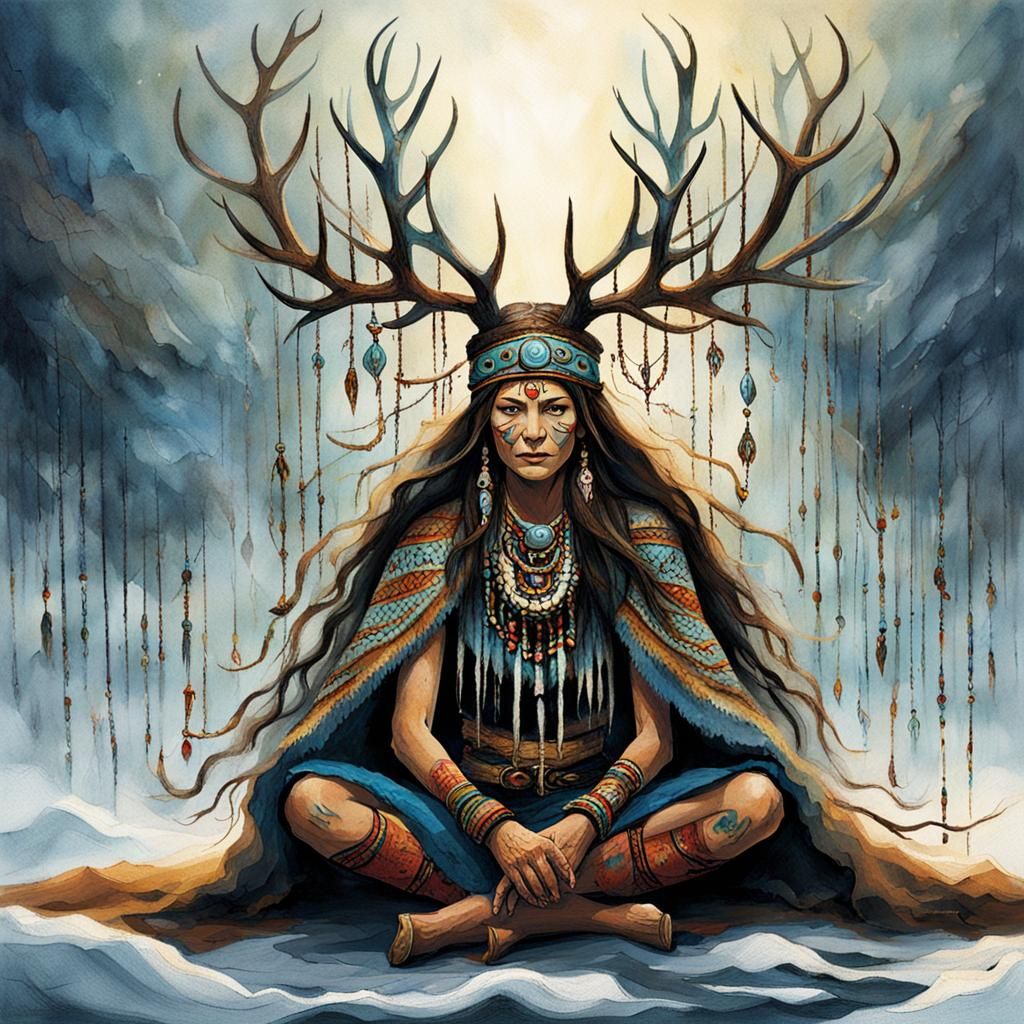 Antlered Shaman Woman: Mystical Forest Spirit