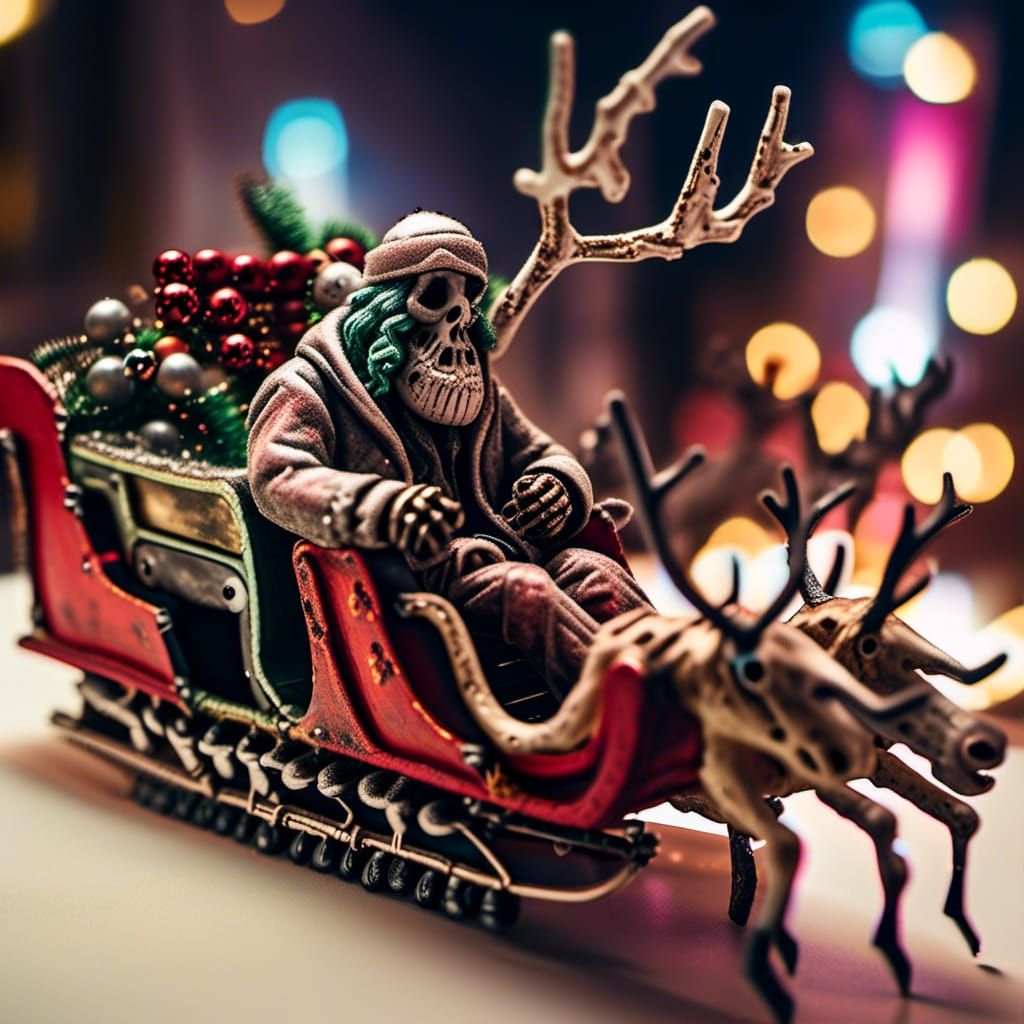 Zombie Santa in Cyberpunk Sleigh, Horror Art