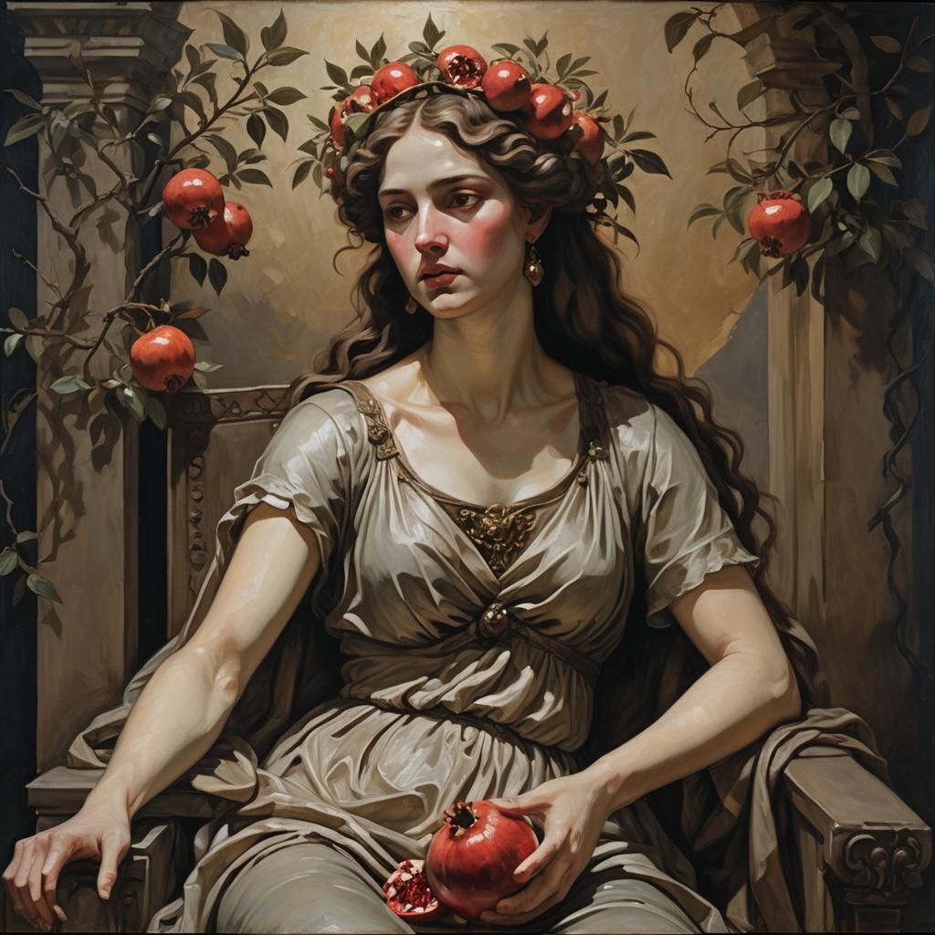 Persephone Enthroned: Neoclassical Oil Painting