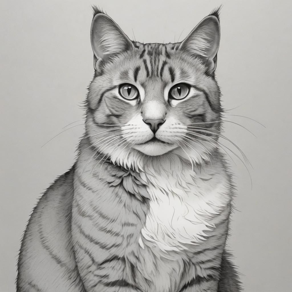 Grey Cat Ink Illustration in Apollonia SaintClair Style