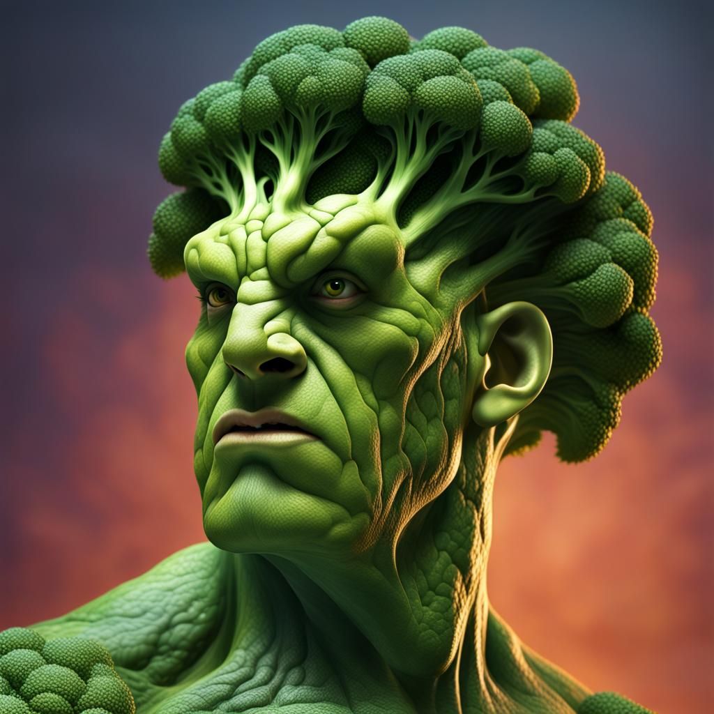 Hyperrealistic Broccoli Man Concept Art
