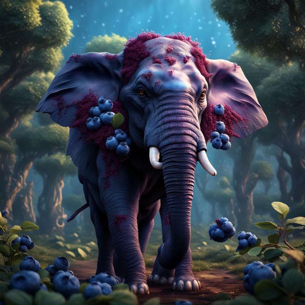 An elephant made of blueberry.