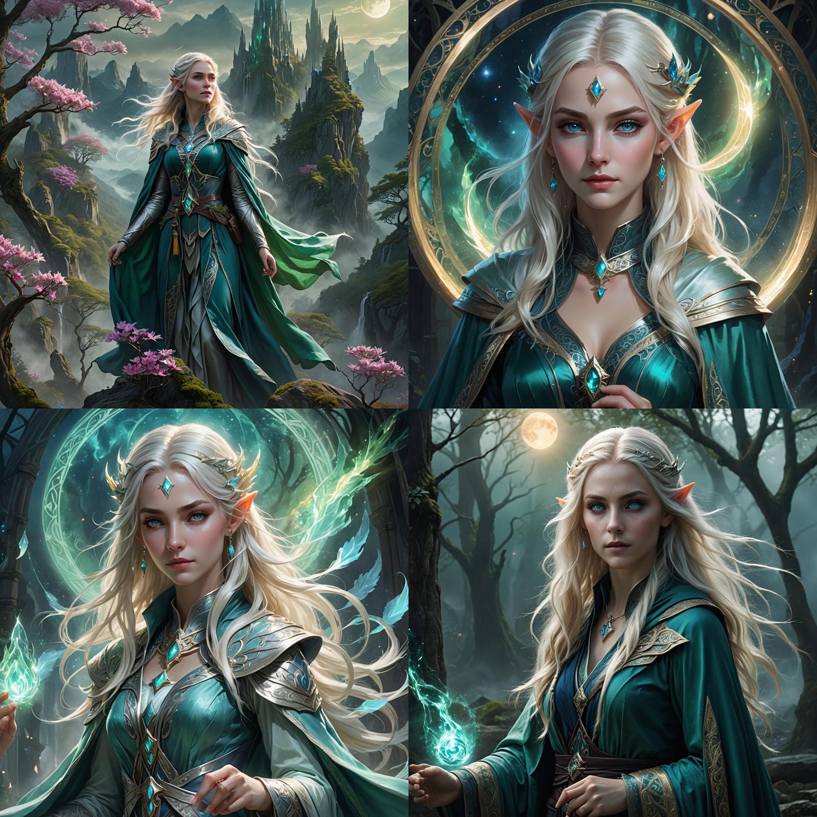 Moon Elf Wizard in Ethereal Robes, Fantasy Art