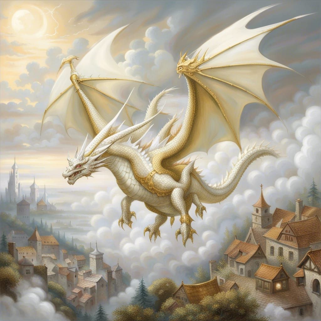 white dragon in white and gold armor