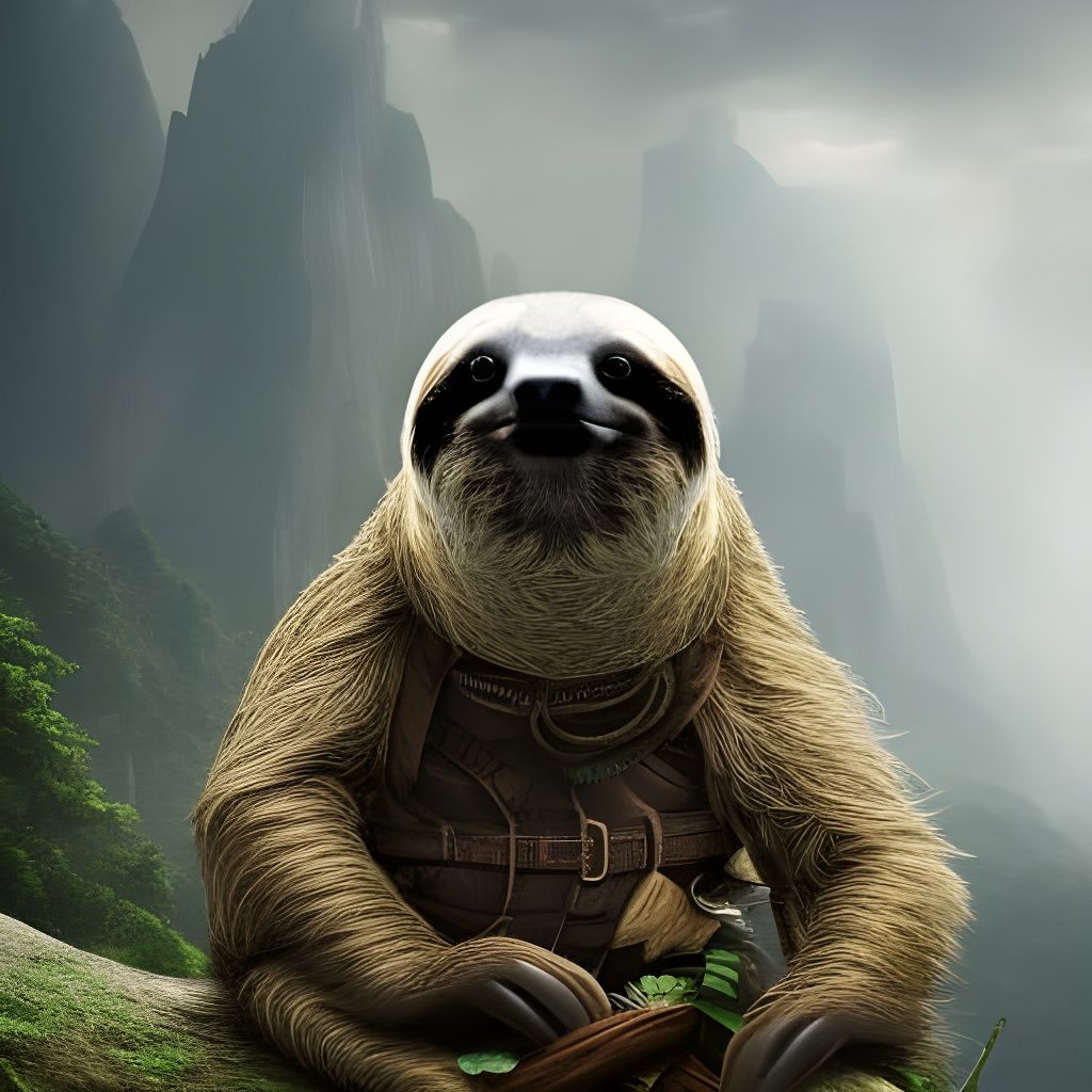 Adventurer Sloth in a Dramatic Digital Painting