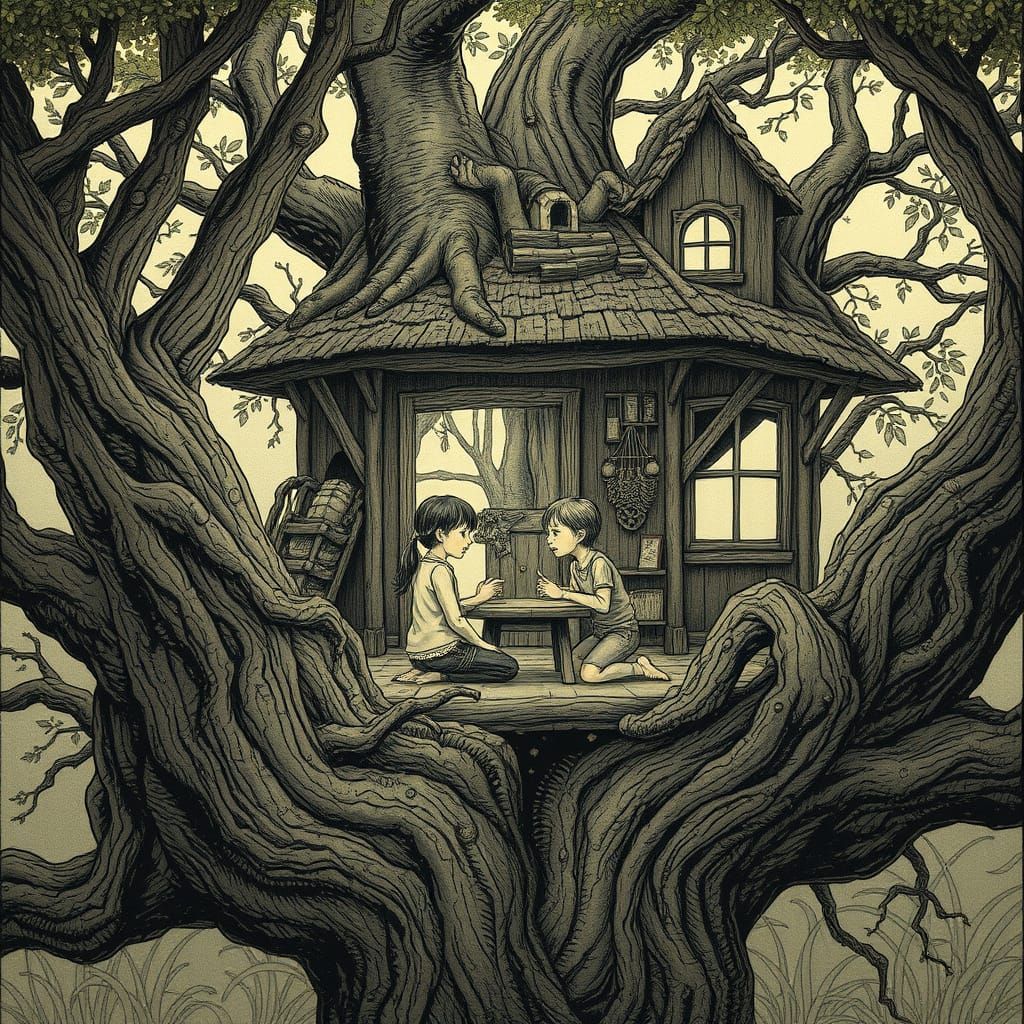 Whimsical Treehouse Playground in Intricate Details