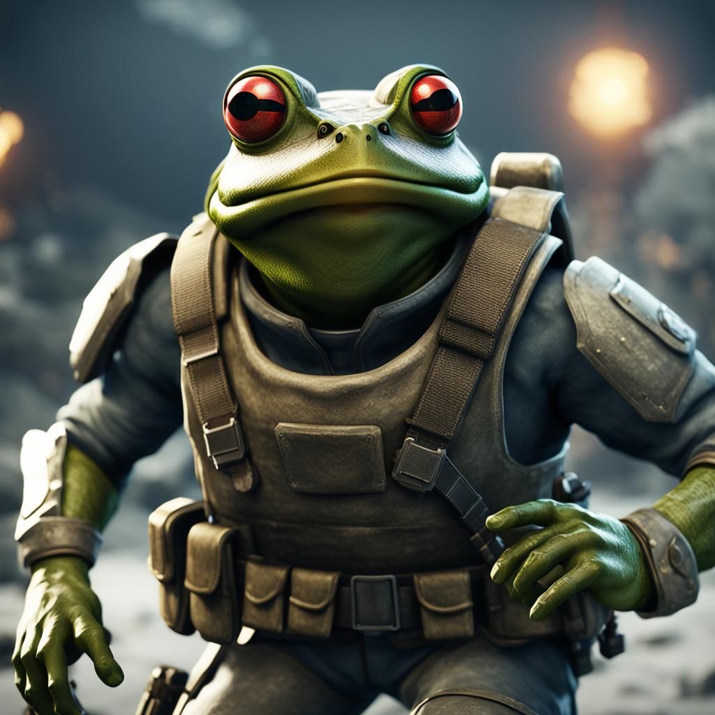 Frog Soldier in Army Uniform, 3D Render