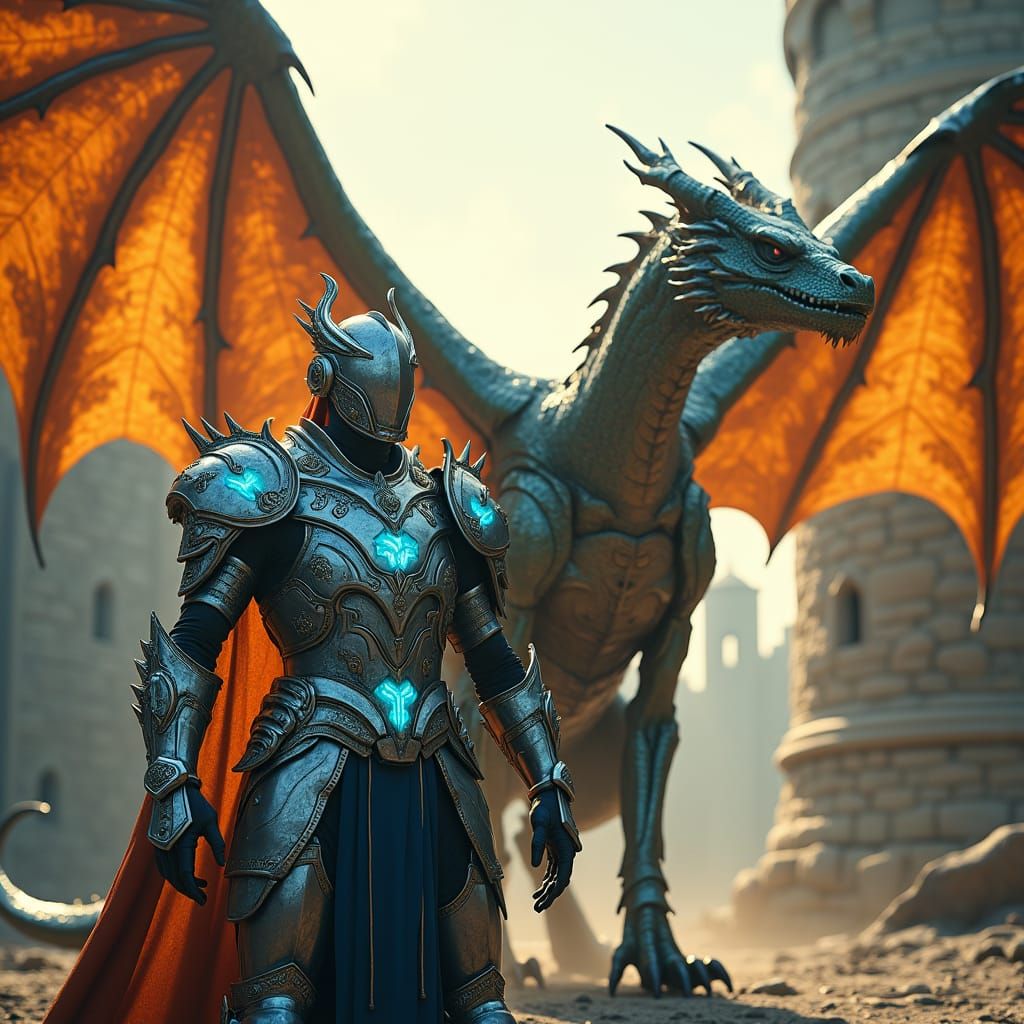 Knight and Dragon Alliance at Ancient Castle