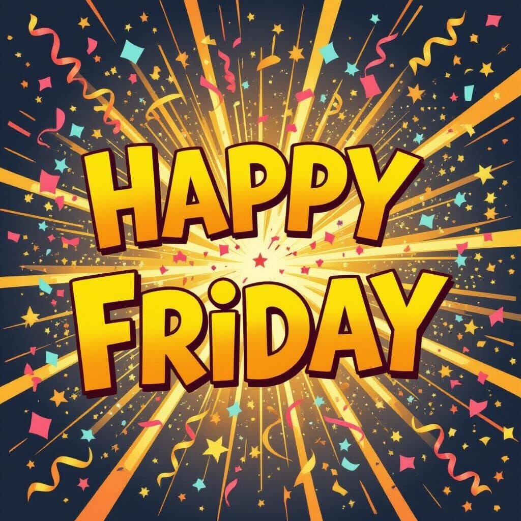 Vibrant Happy Friday Illustration with Confetti and Golden L...
