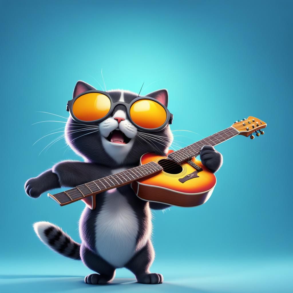 Anthropomorphic Cat as John Lennon: 3D Digital Art