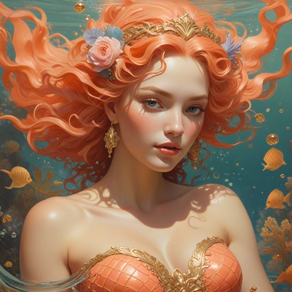 Mermaid Goddess in Baroque Oil Painting Style