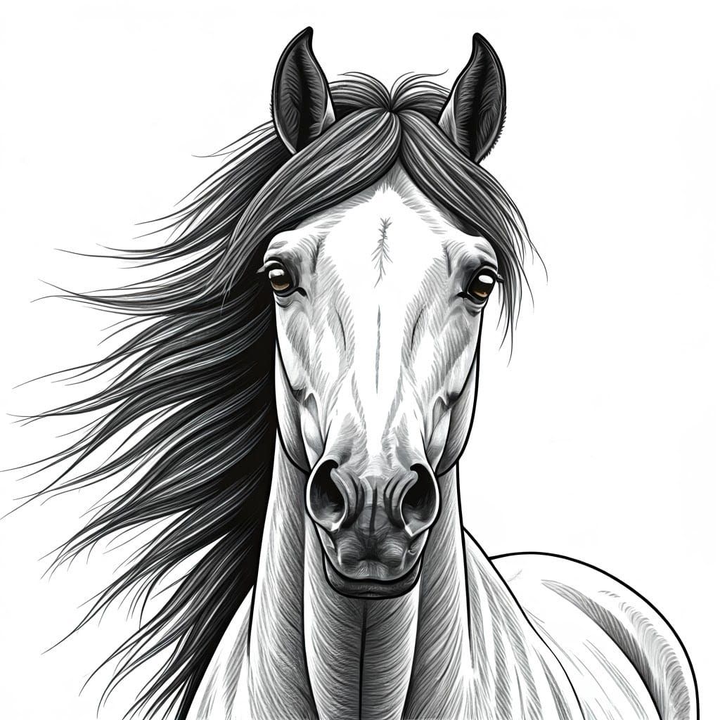 Vibrant Horse Portrait in Expressive Pencil Drawing Style