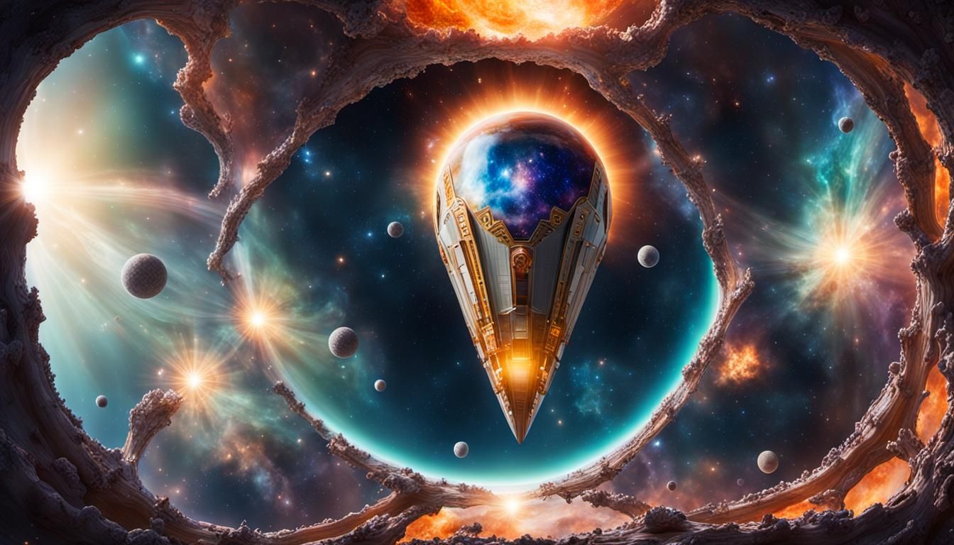 Agate Spaceship Curves Through Prismatic Nebulae