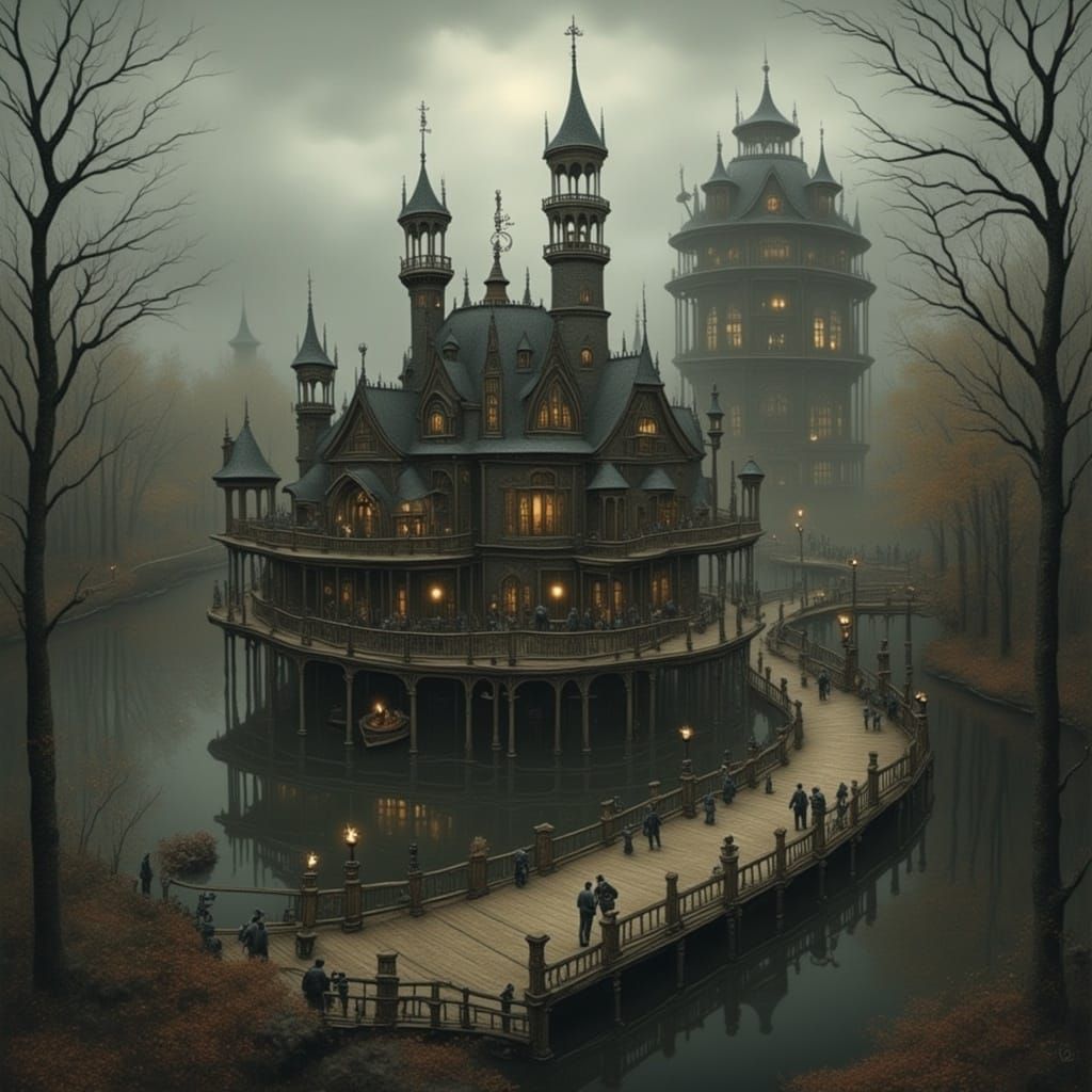 Haunted Theme Park at Night