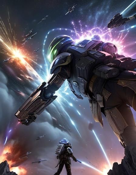 High-Tech Fantasy Battle Scene with Alien Invasion