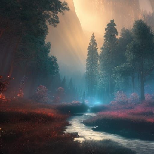 Starry Night River: Detailed Fantasy Landscape