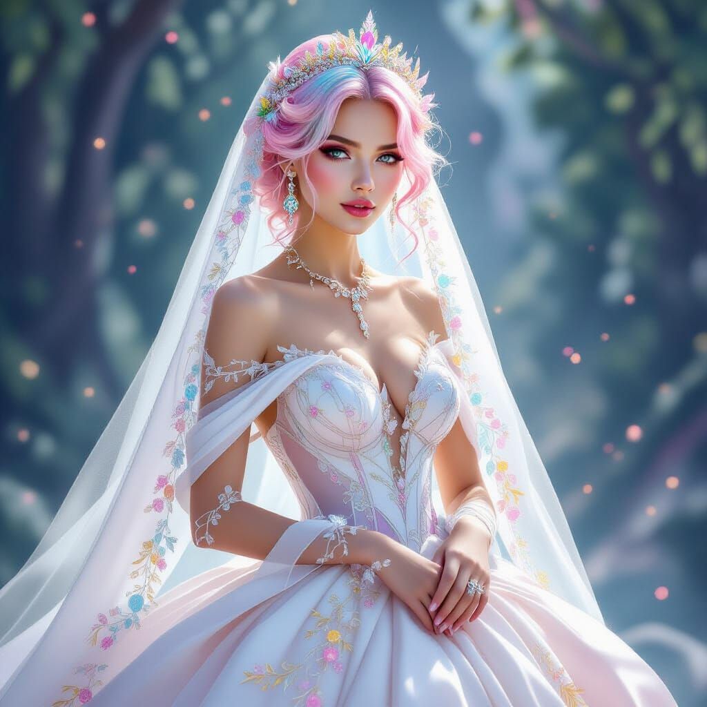 Fantasy Wedding Gown with Gemstones and Gold Embroidery