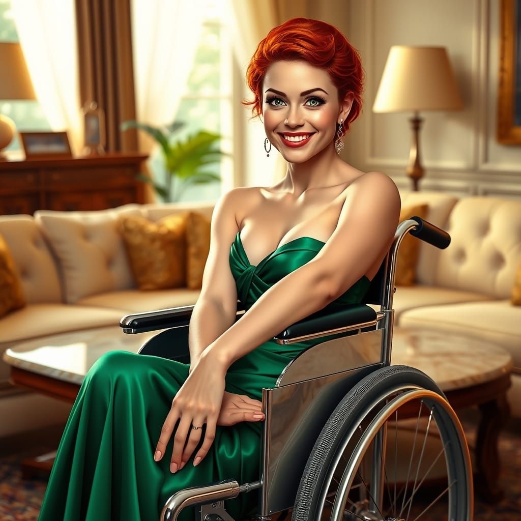 Stunning Red-Haired Woman in Elegant Evening Gown, Confident...