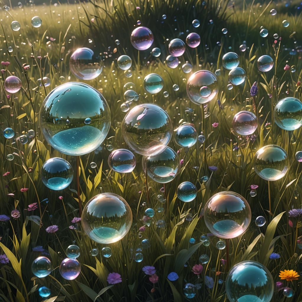 Glass Bubbles Floating in a Fantastical Meadow
