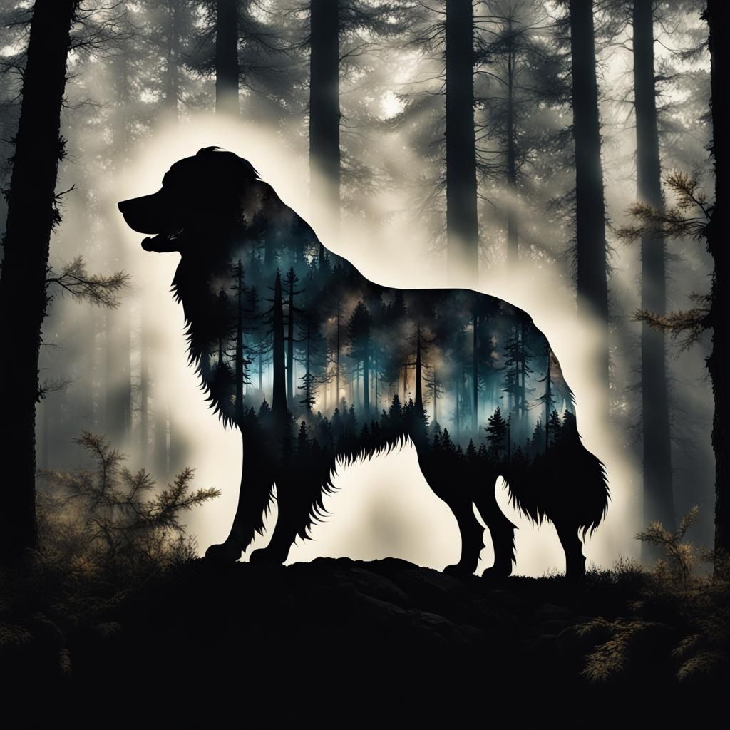 Buck Portrait with Double Exposure Forest