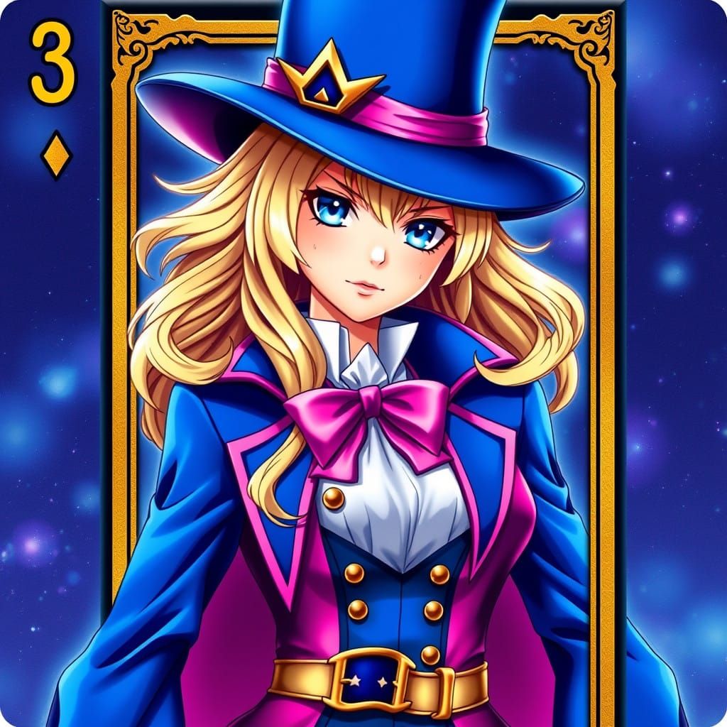 Anime Magical Girl Playing Card with Gold Border and Colorfu...