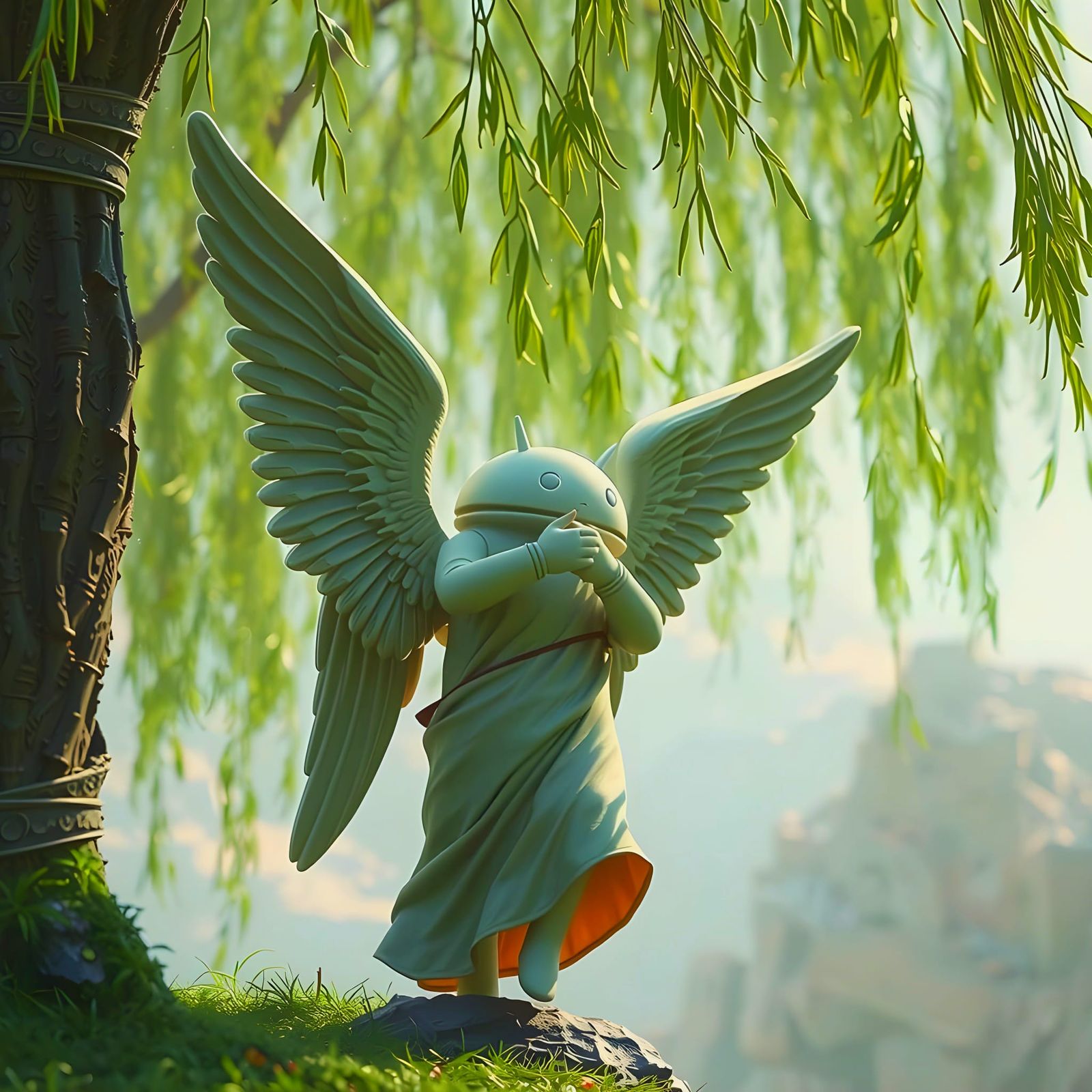 Android Angel Beneath a Weeping Willow Tree