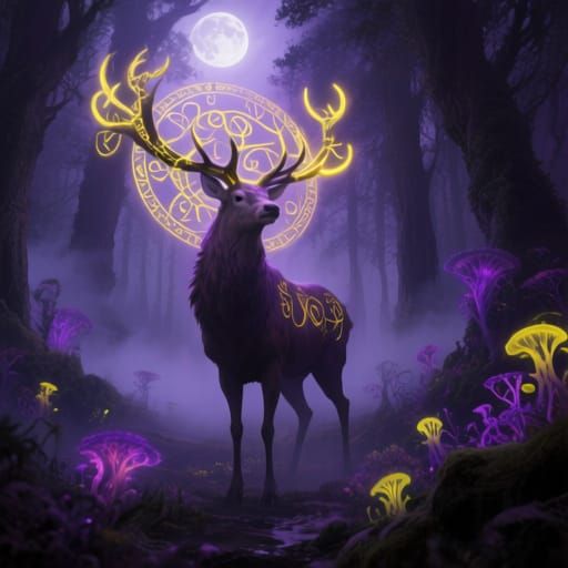 Majestic Stag in Mystical Forest Concept Art