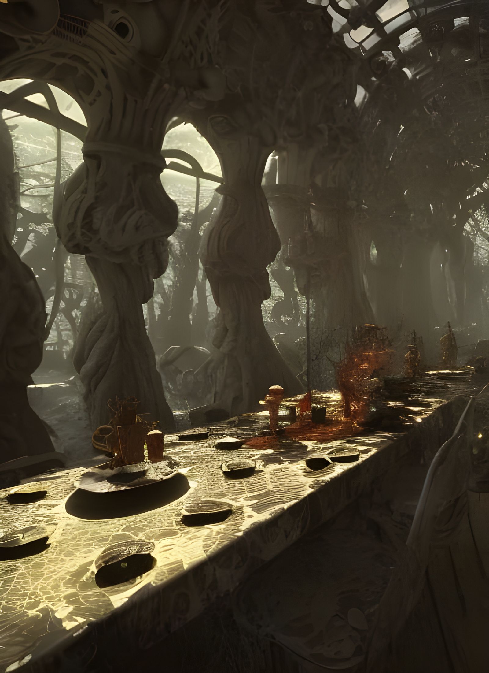 Surreal Feast: An Alien Table in Maximalist Style
