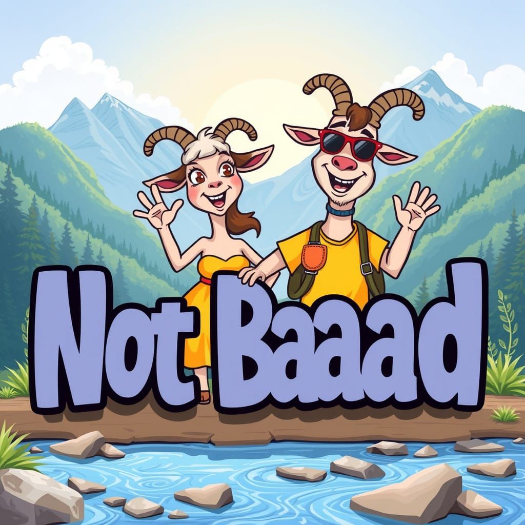 Large Text that says "Not Baaad" in a whimsical curly cartoon font. Triple bold font. Double thick outline and drop sha...