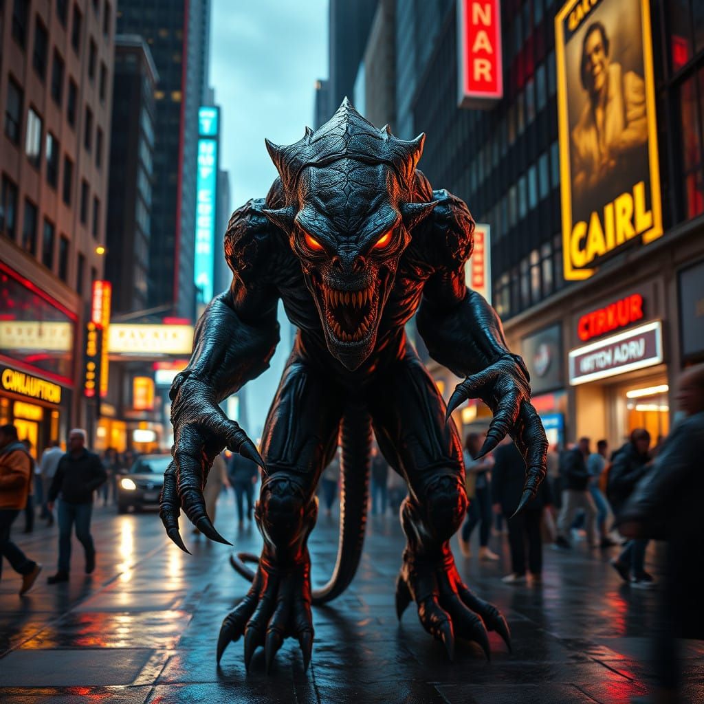 Chaos in the City: A Dark, Hyperrealistic Monster in 16k HD