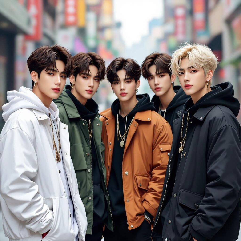 K-Pop Idols in Urban Setting, Stylized Realism