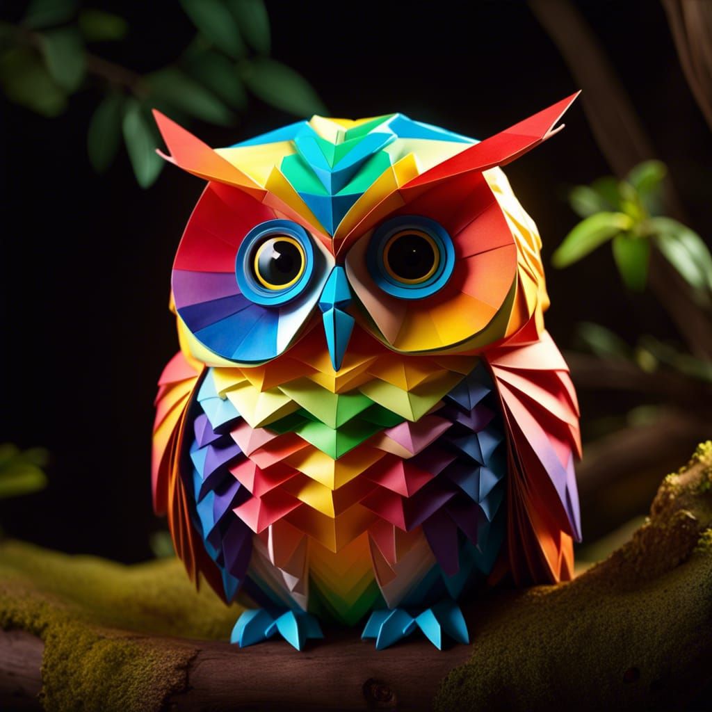 Rainbow Origami Owl with Realistic Eyes