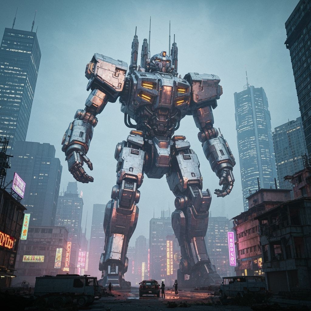 Futuristic Mecha Robot in Cityscape
