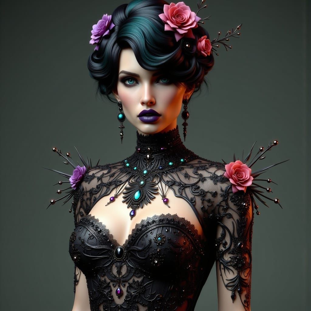 Art Nouveau Punk Bride with Floral Tattoos