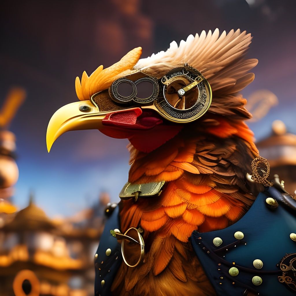 Steampunk Chicken with Glasses in Detailed Matte Painting