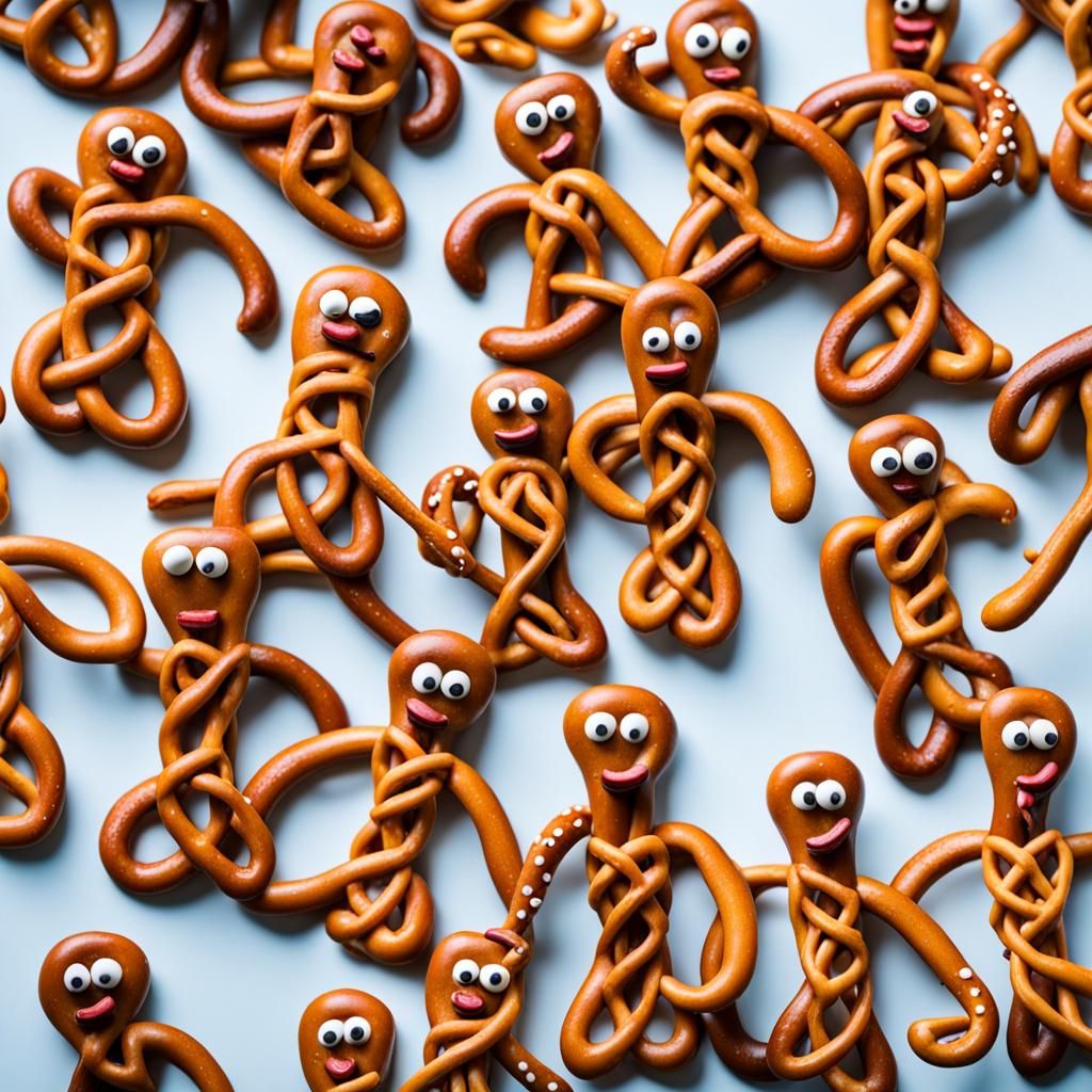 Whimsical Pretzel People on an Adventure