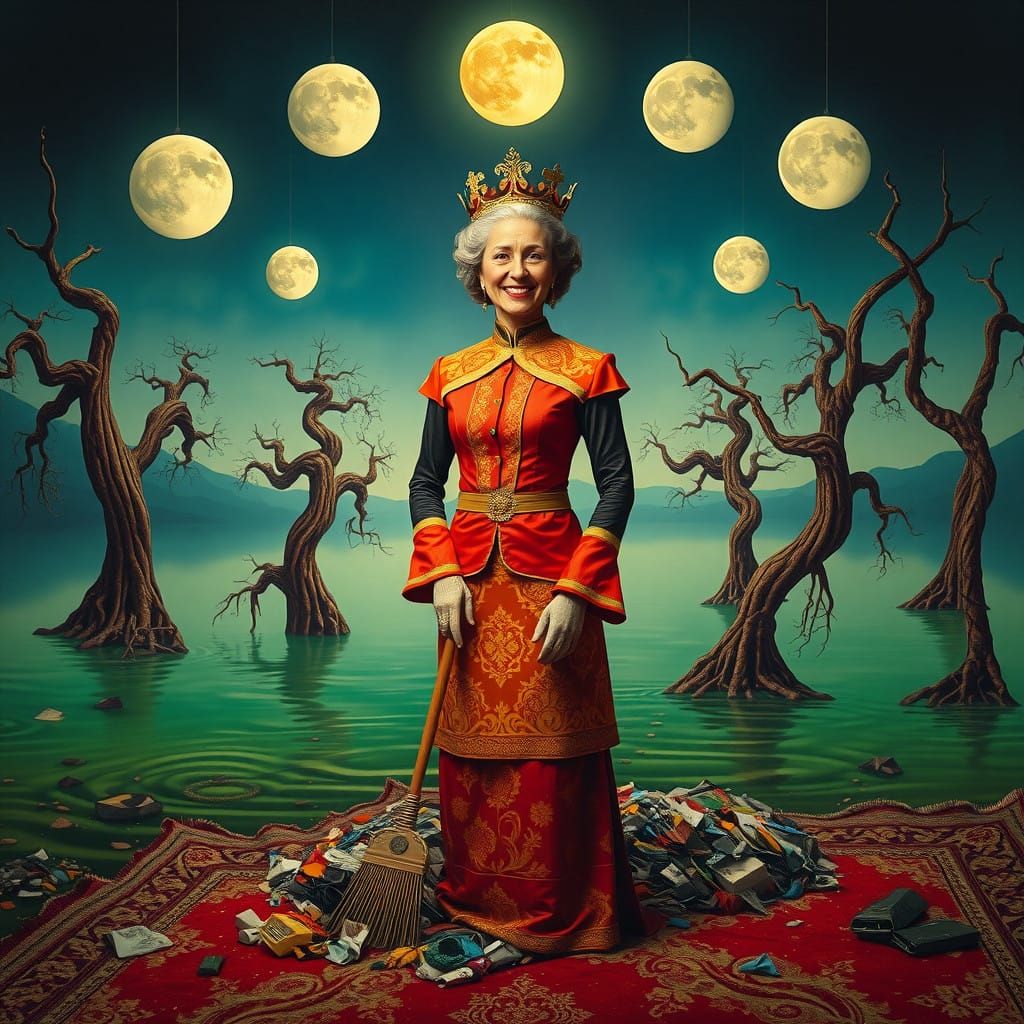 Surreal Lake Scene in Vibrant, Distorted Style