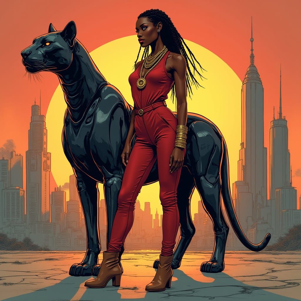 Futuristic African Woman with Robotic Panther