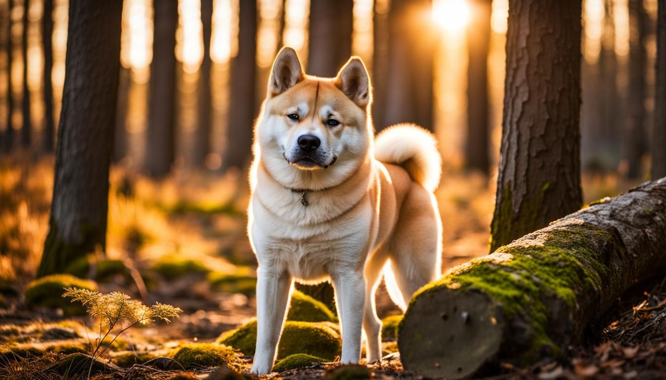 Akita Inu in a Sunny Forest