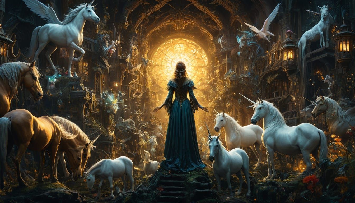 Fantasy Mural Collage with Mythic Female Figure