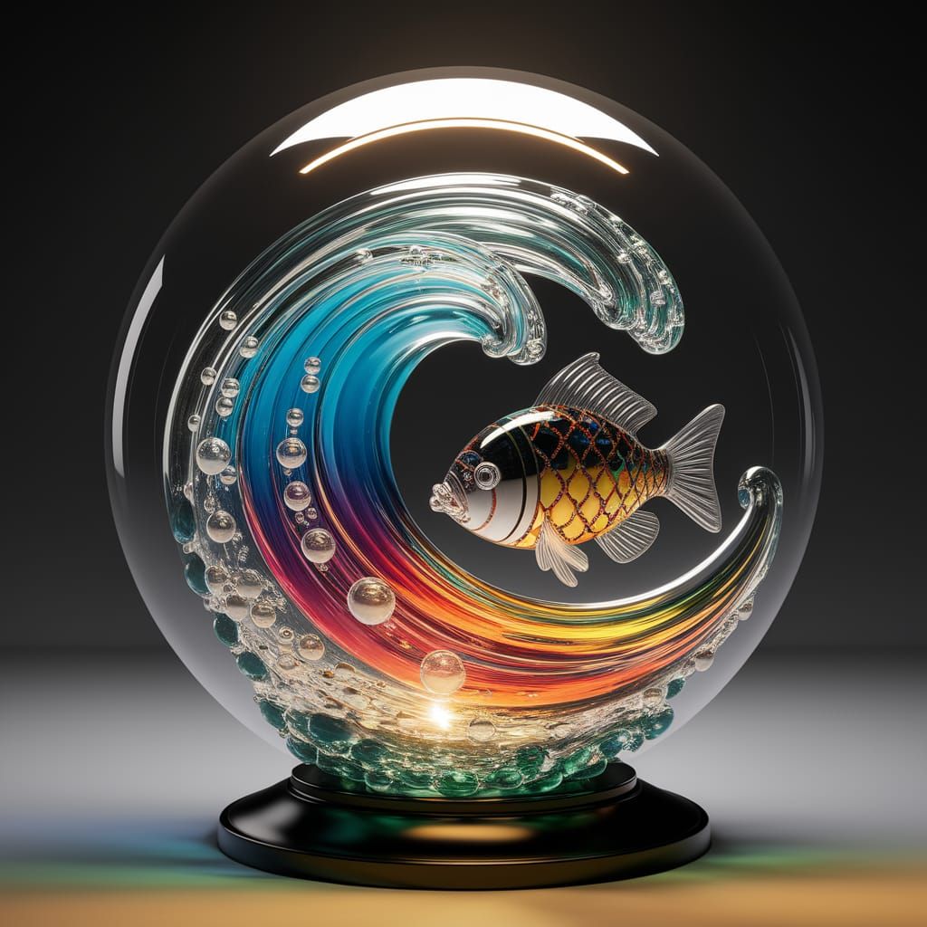Intricate Murano Glass Fish Sculpture in 8K