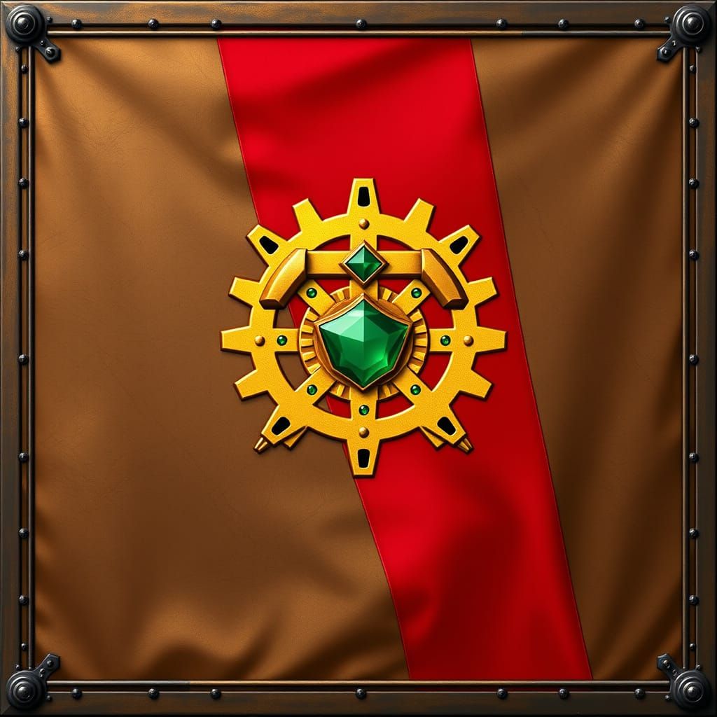 Futuristic Flag with Cog Symbol in Industrial Style