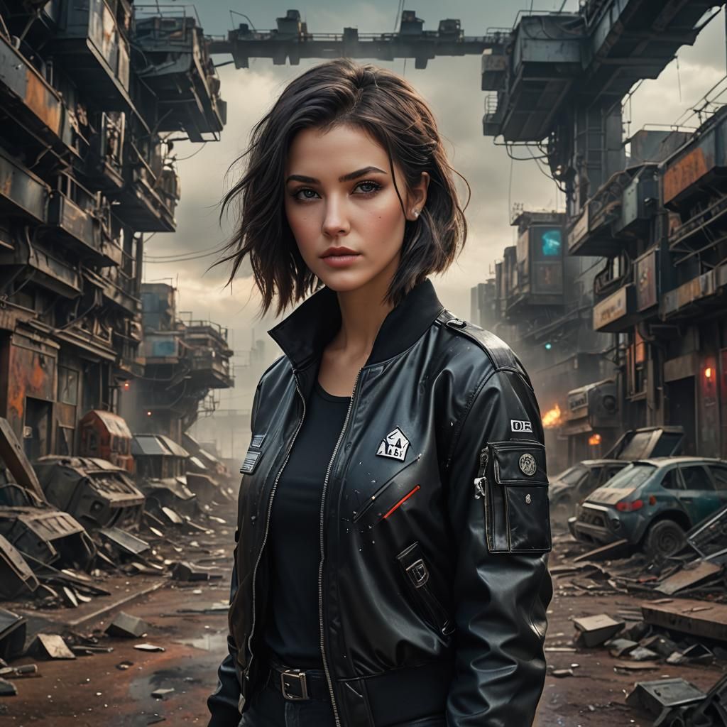 Futuristic Woman in Bomber Jacket: Detailed Matte Painting