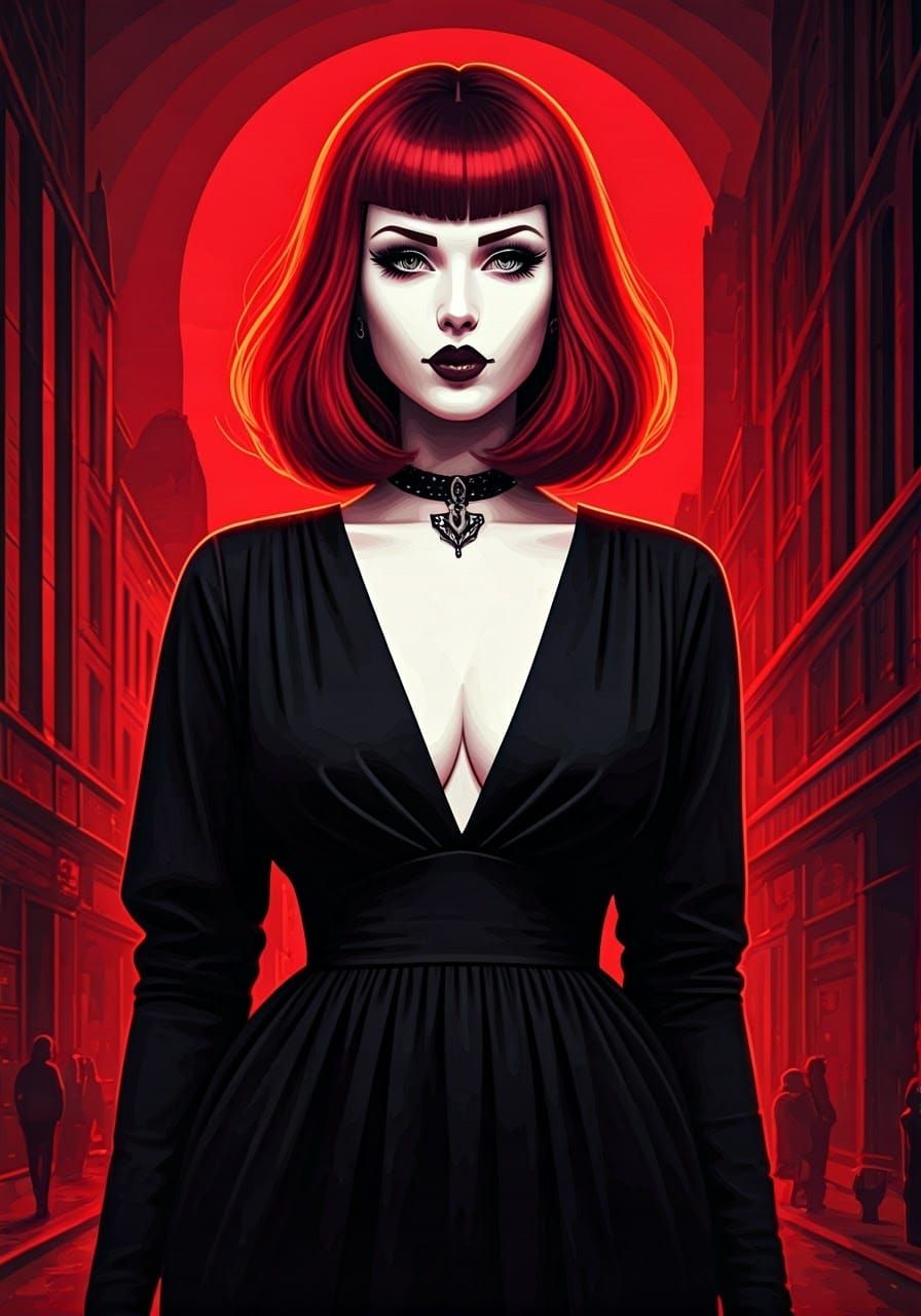 Gothic Goddess in Red-Haired Elegance