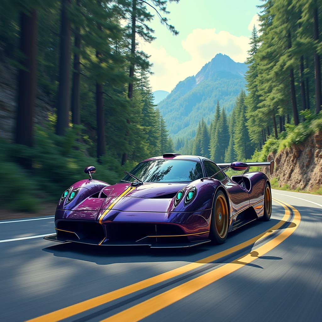 Italian Hypercar Speeds Through Lush Forests in a Vibrant Cy...
