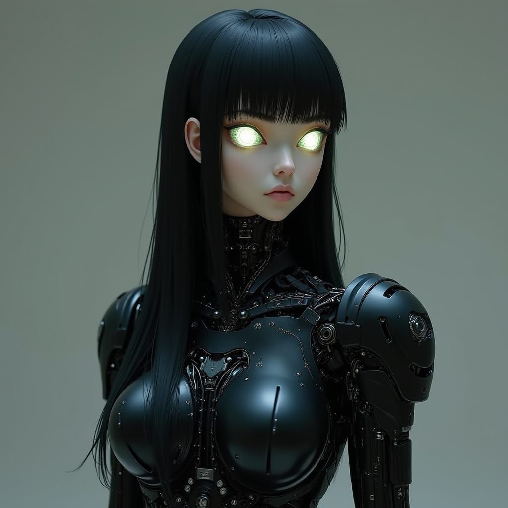 Cybernetic Warrior with Tactical Armor and Glowing Holograph...