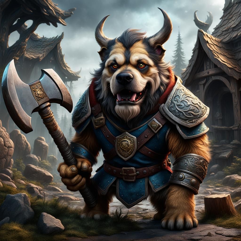 Dog with Axe Face: Detailed Fantasy Art