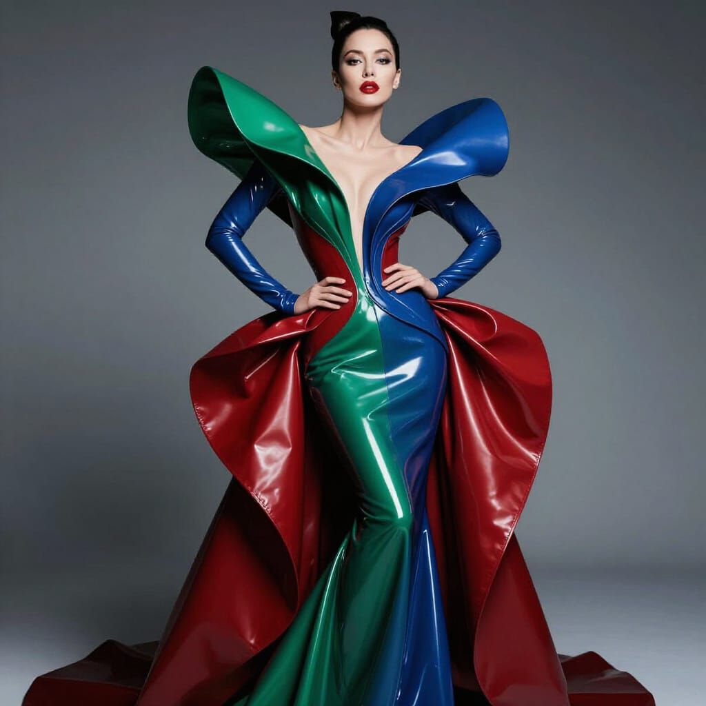 Woman in Avant-Garde Latex Couture Fashion Photography