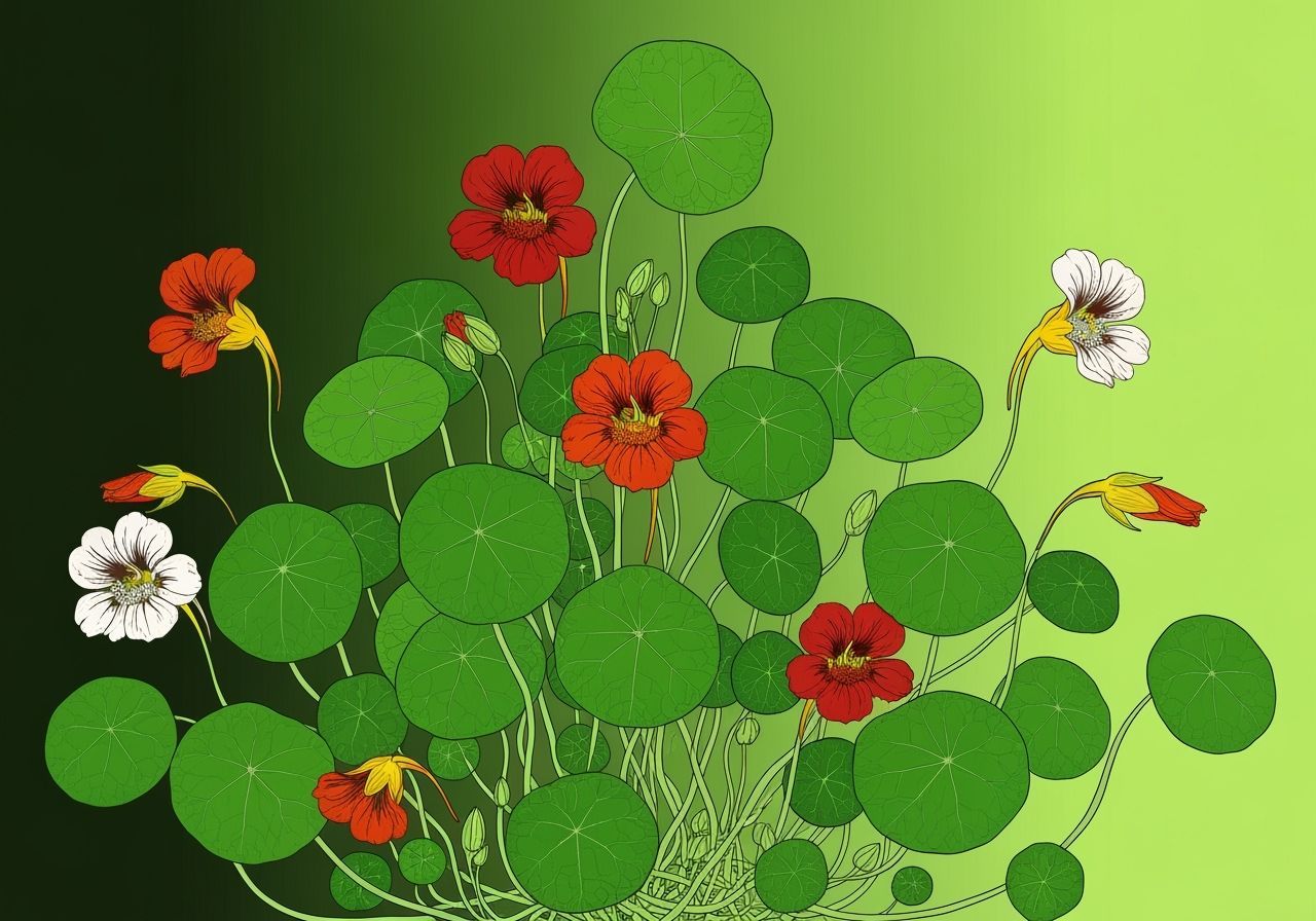 Vibrant Nasturtium Botanical Illustration with Bold Lines